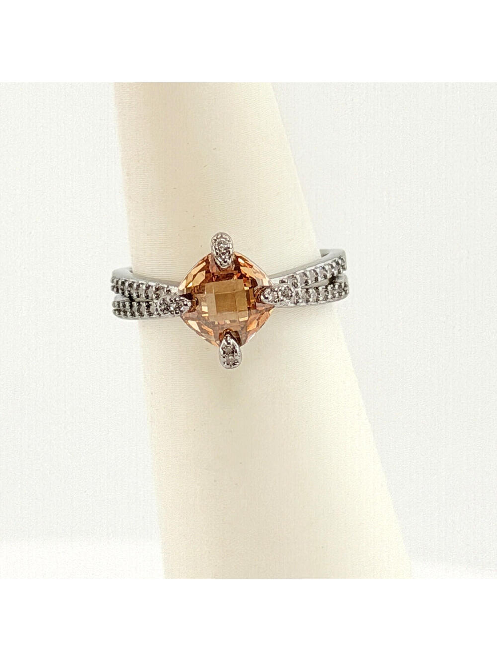 Bomb Party November Ring Sz 8 "Let's Get Away" Amber Topaz on Hematite Rose Cut